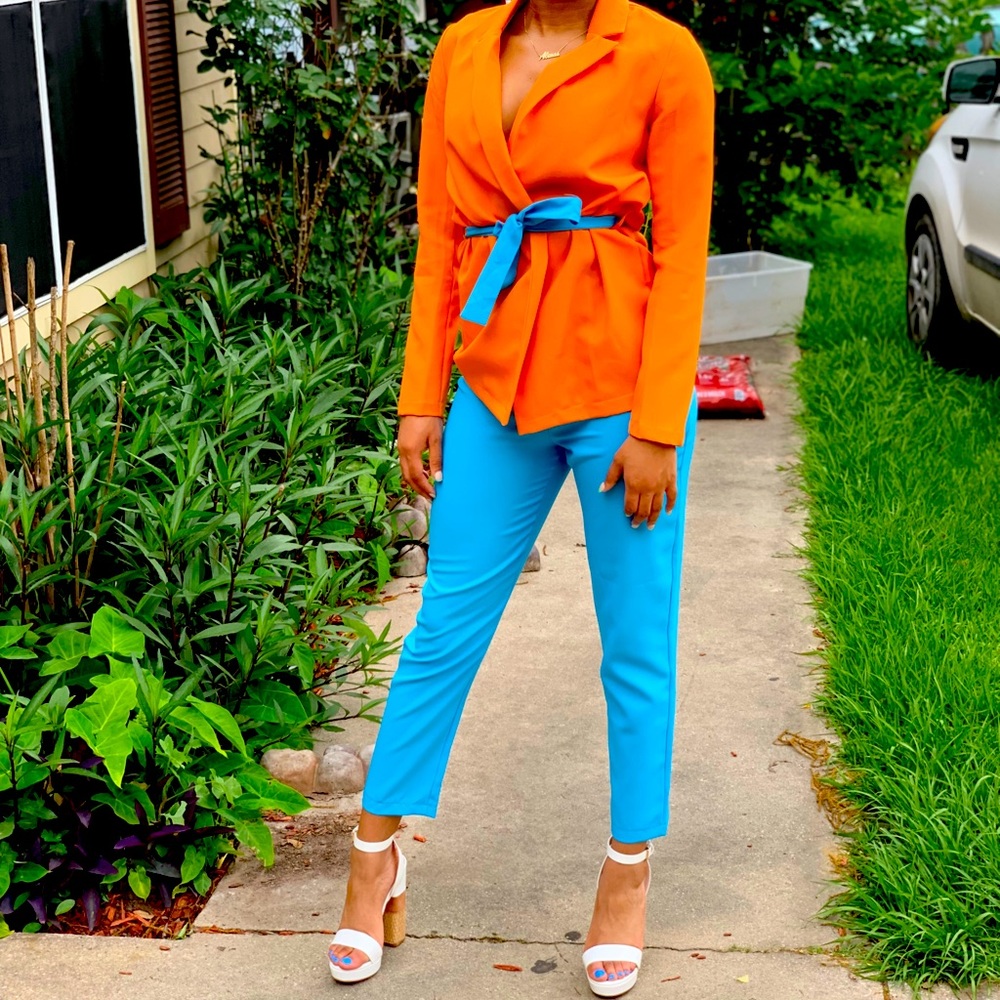 MISSGUIDED  Orange/ Blue-Turquoise Blazer Suit